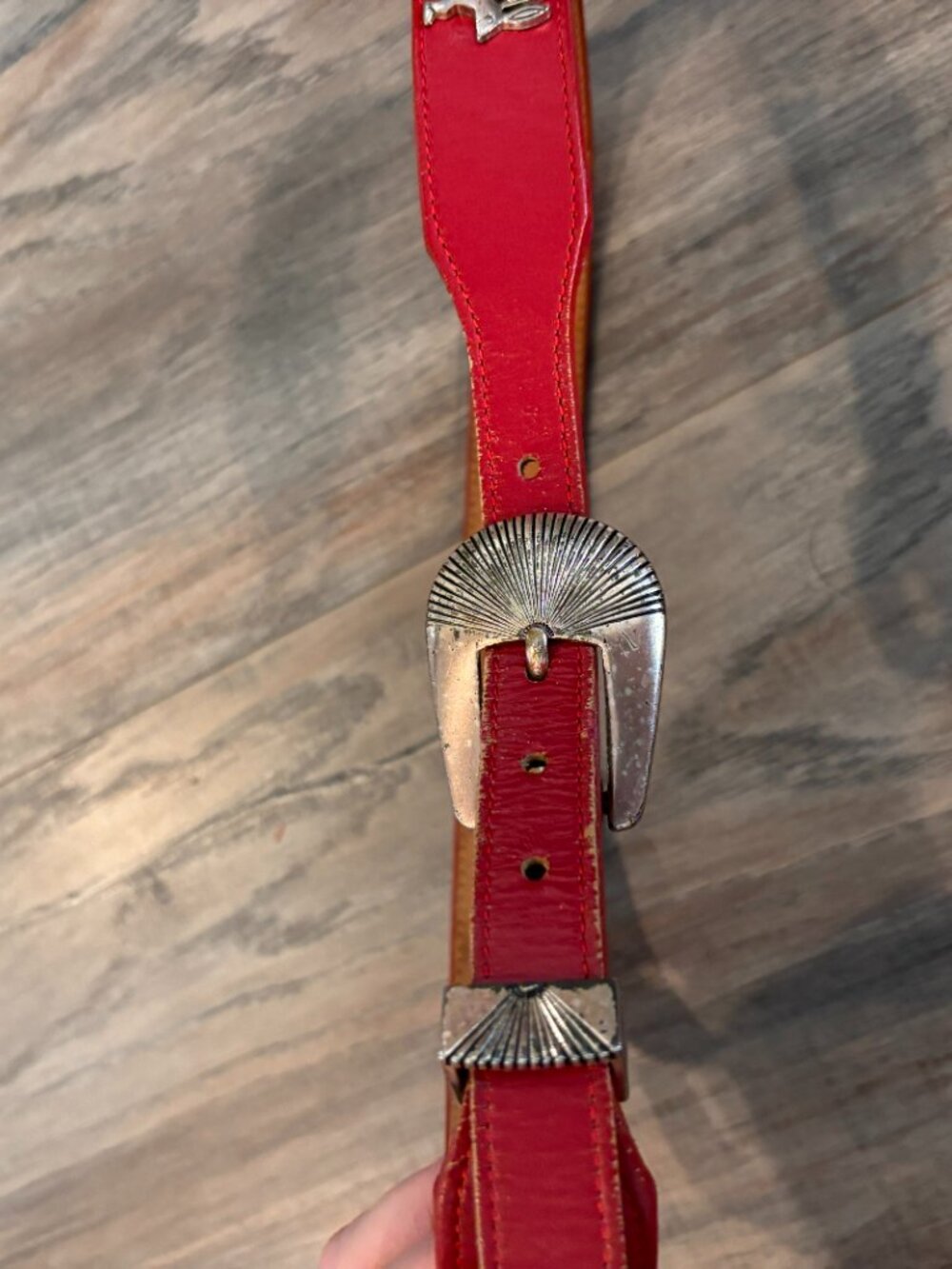 Vintage Red Leather Western Concho Belt